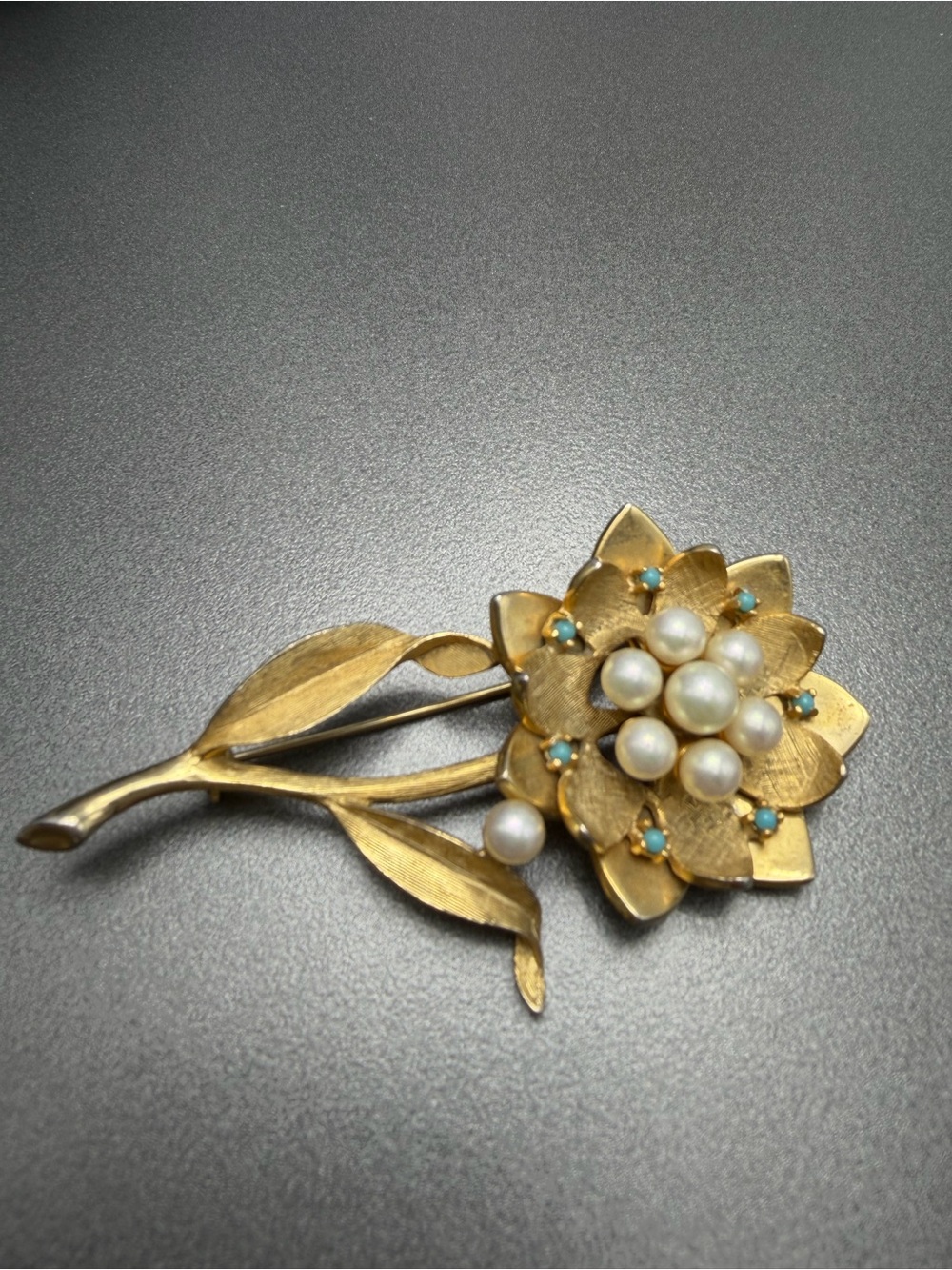 Vintage Majorica Pearl and Turquoise Brooch #62sb